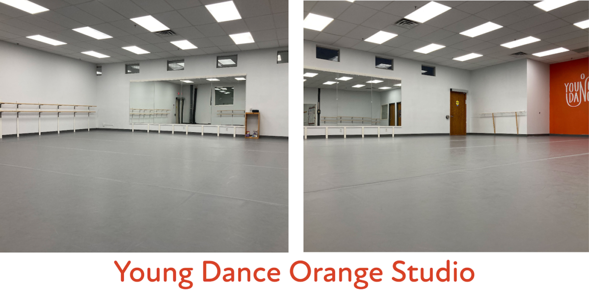 Young Dance Orange studio- 2 images from the back of the room. 