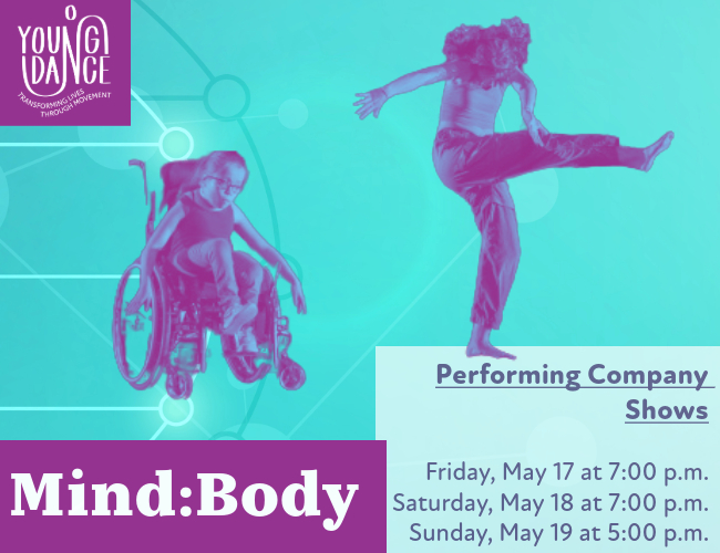 Graphic for dance performance by YOUNG DANCE. Text includes Mind:Body and the dates and times of the shows.